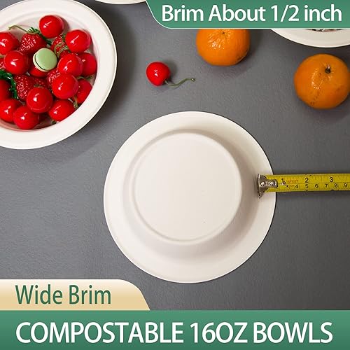 Miniatura 3 de Cuencos de papel compostables de 16 onzas, paquete de 200 unidades (blanco, resistentes, ecológicos, paquete a granel, cuencos desechables,