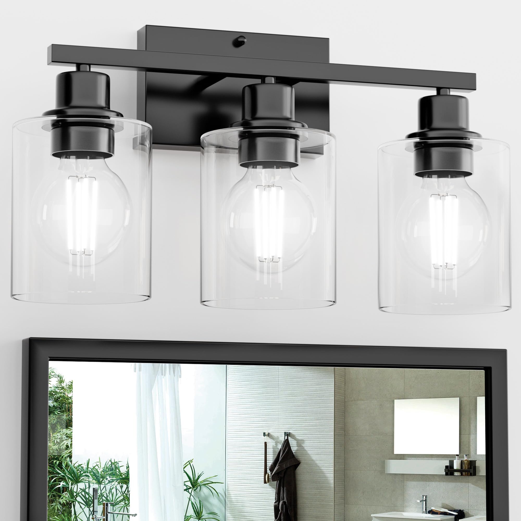 Black Bathroom Lights Over Mirror Anti-Rust 3-Light Vanity Lighting Fixture for Bathroom Modern 18Inches Wall Sconce Light for