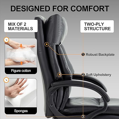 Miniatura 9 de Silla ergonómica de oficina en casa, moderna silla de piel sintética con cojines gruesos, silla de escritorio giratoria de 360 grados, cómoda silla