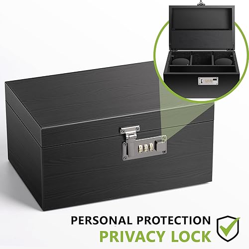 Miniatura 22 de OZCHIN Caja grande de bambú con cerradura de combinación, caja decorativa para el hogar, gran opción de regalo, caja de almacenamiento con tarro