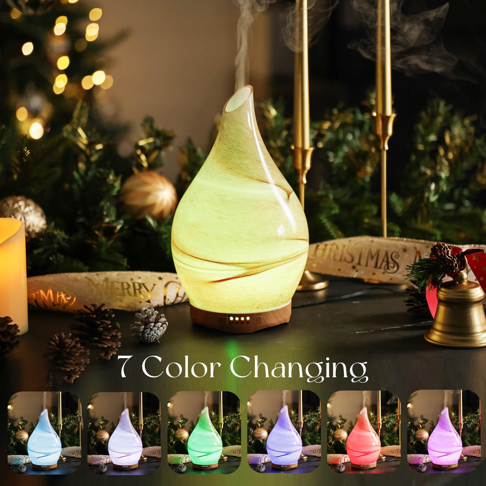 Porseme 280ml Essential Oil Diffuser Glass Color Changing Aroma Air Diffusers Aromatherapy Ultrasonic Cool Mist Humidifier 7 Running Hours Waterless Auto-Off for Sleeping, Yoga, Office, Spa (Desert) — view 2