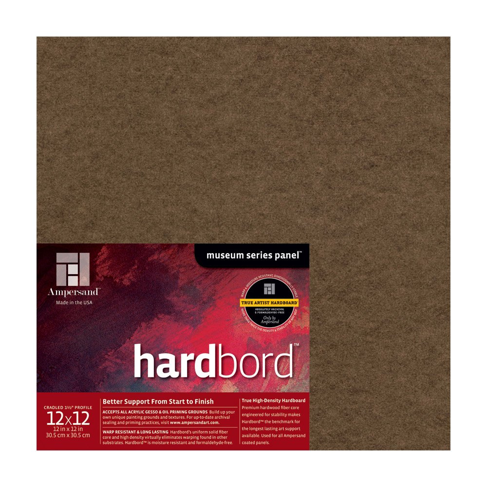 Ampersand Art Supply Hardboard Wood Painting Panel: Museum Series Hardbord, 12" x 12", 1-1/2 Inch Cradled Profile