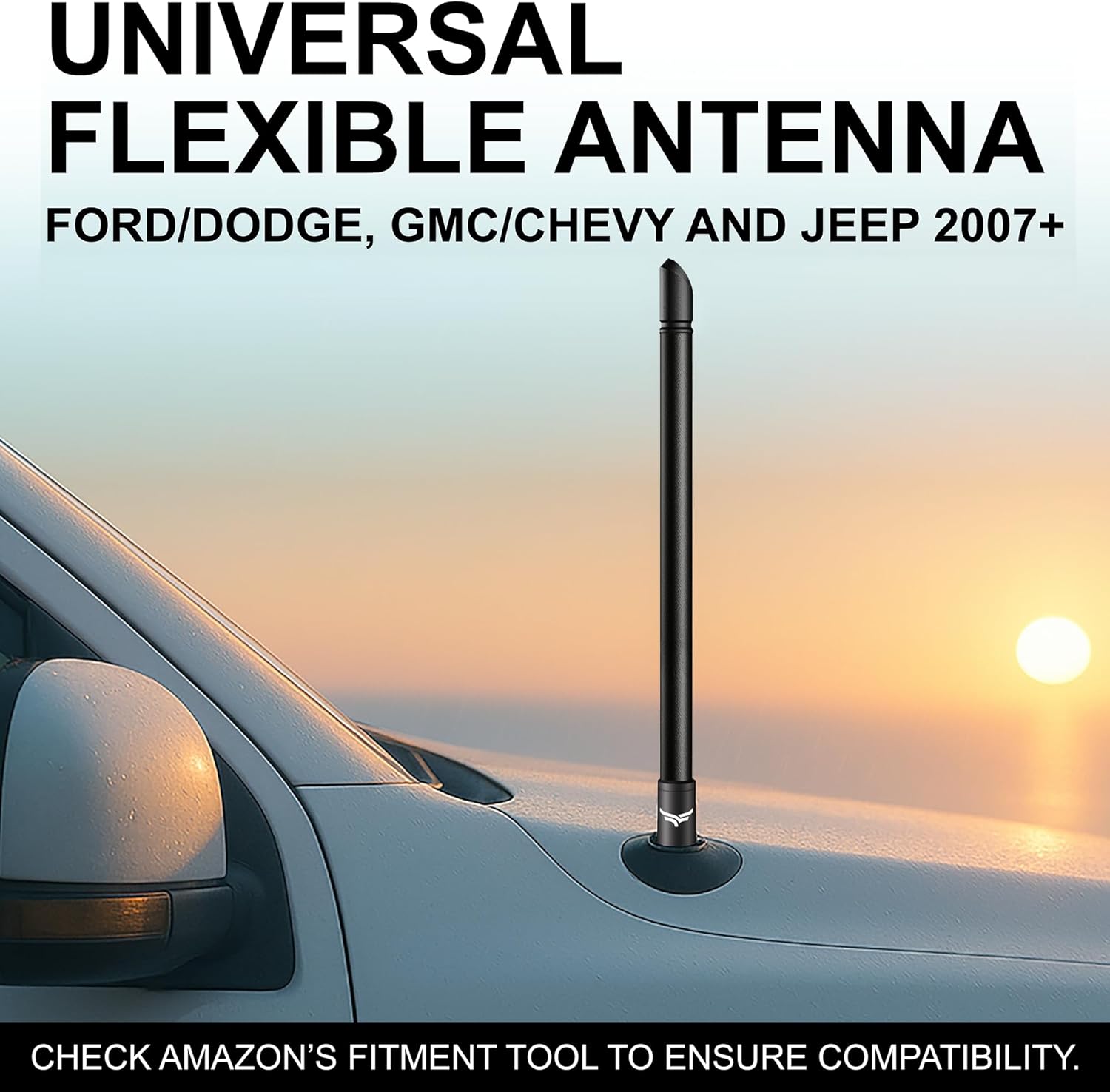EcoAuto 12" Universal Short Stubby Truck Antenna — Truck Accessories for Ford, Dodge, GMC, Chevy, Jeep (2007+) - Anti Theft with Enhanced Reception — Ditch The Whip for a Sleek Antenna (Black)