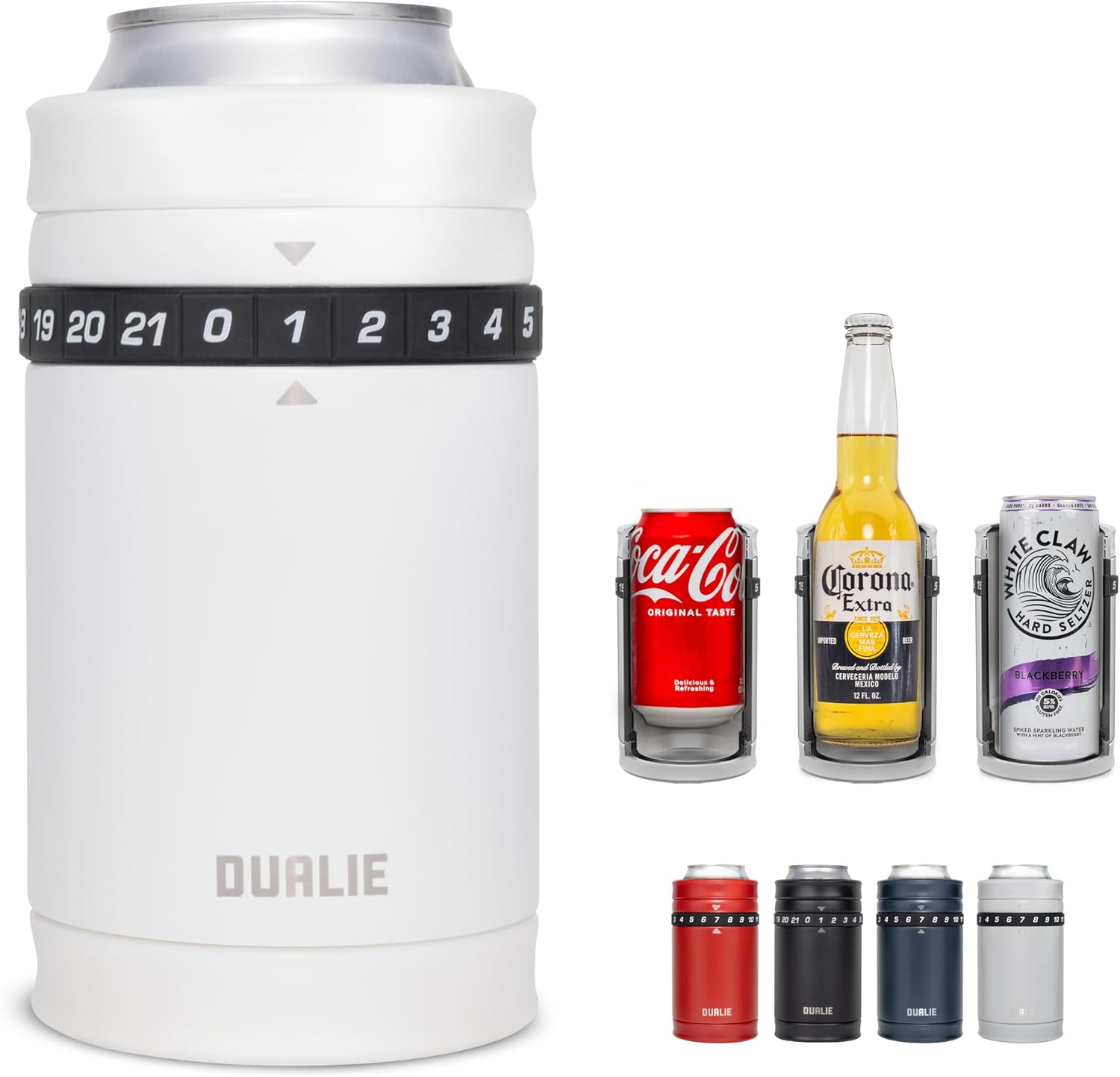 DUALIE Tracker Drink Cooler - Game Score Counter and 3 in 1 Insulated Can Cooler - 5 Colors - Universal Size for 12 oz Cans, Slim Cans, and Bottles