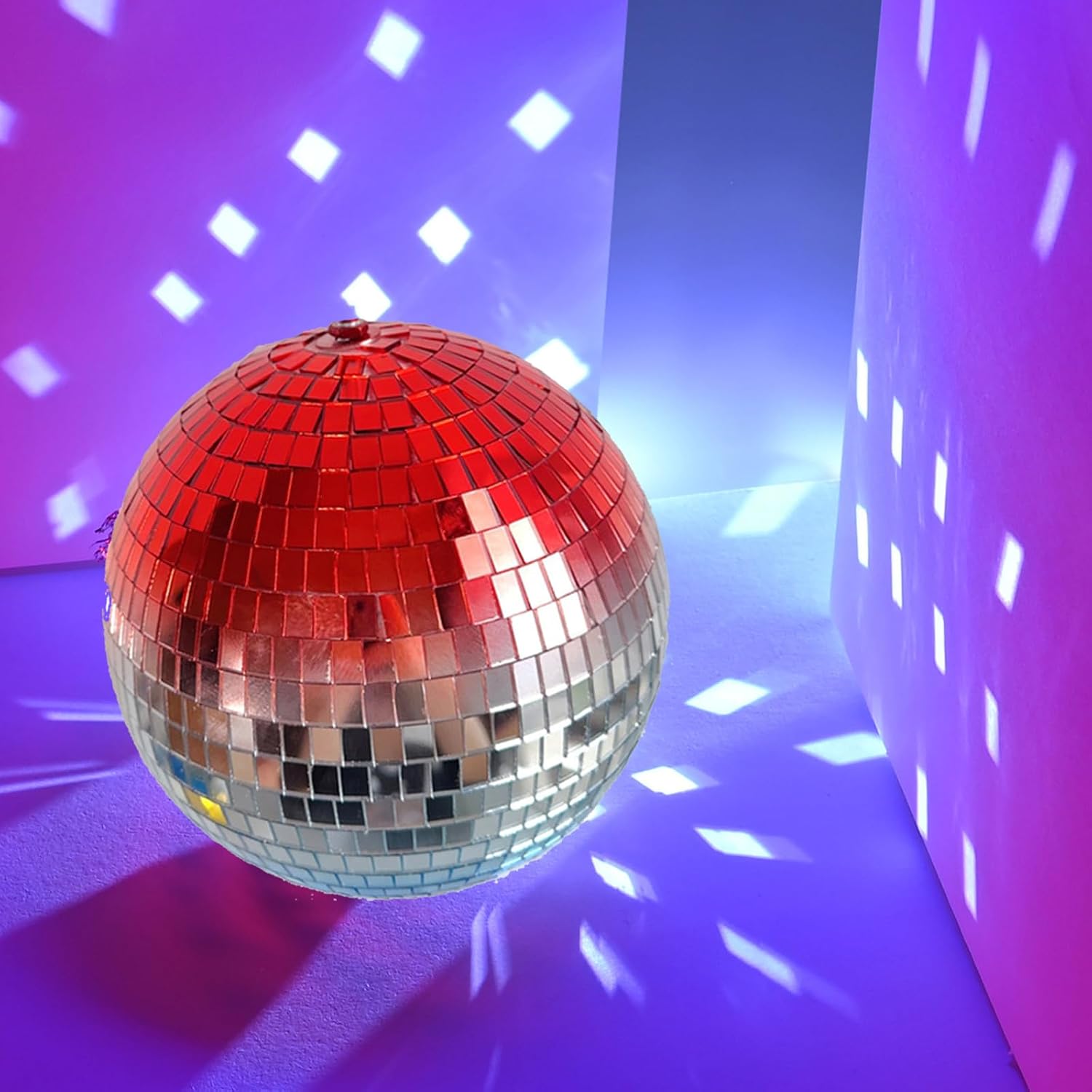 7.8" Hanging Disco Ball Patriotic Decor,White Red Blue Glass Mirror Ball,Sturdy Hanging Ring Disco Balls,Cool Reflective Light Mirror Balls for DJ Club Party,Wedding,Music Festival,4th of July