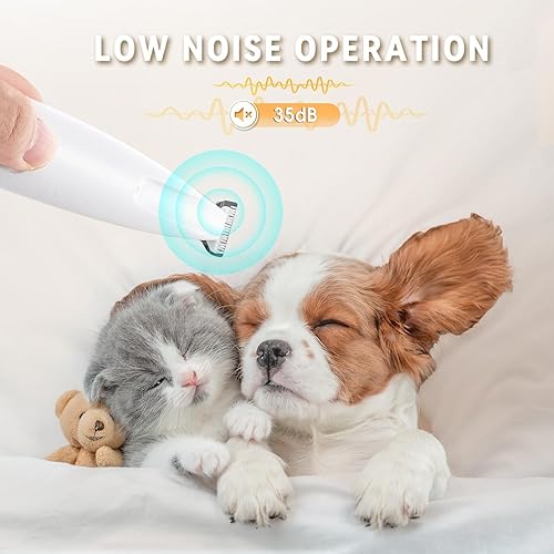 Miniatura 5 de Cortadora de precisión para mascotas, recortadora de patas de perro con luz LED, bajo ruido, impermeable IP68, motor de doble velocidad, apto para