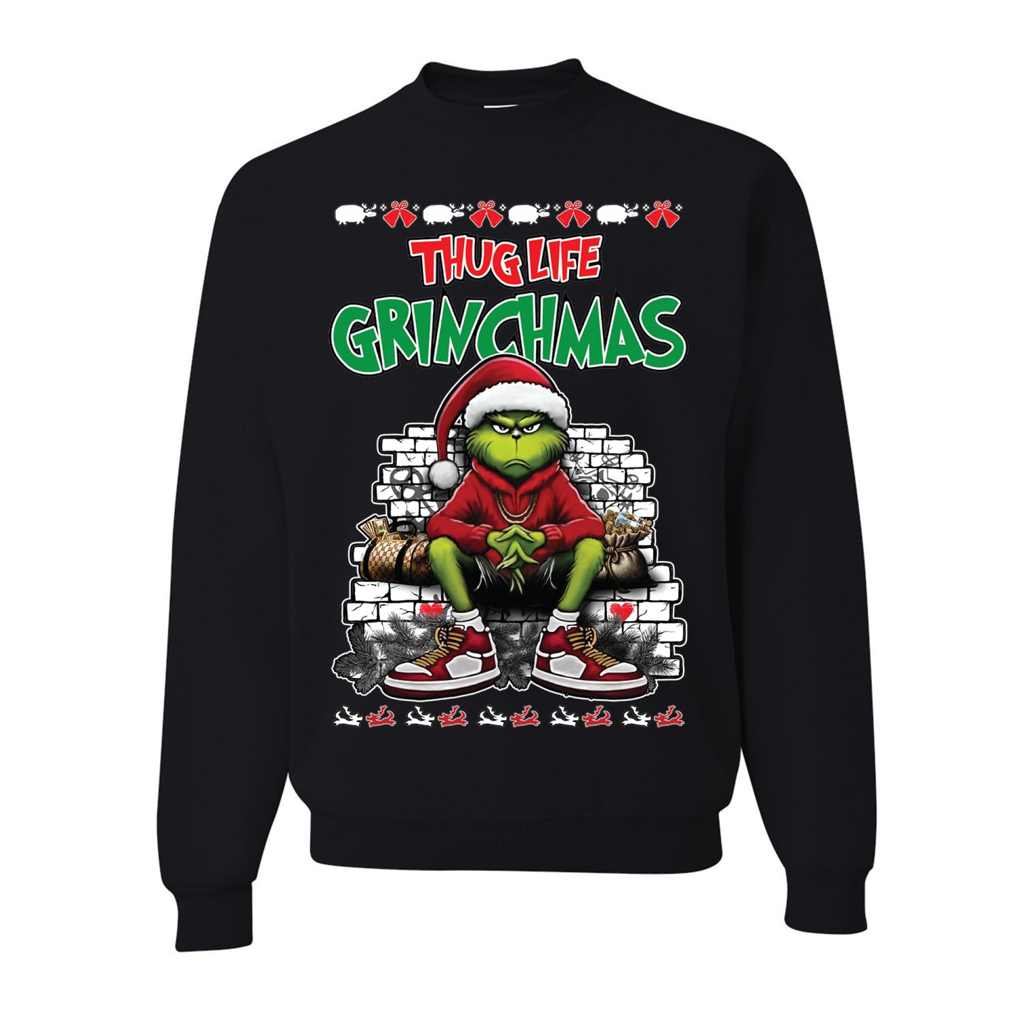 wild custom apparel Thug Life Grincmas Ugly Christmas Crewneck Sweatshirt