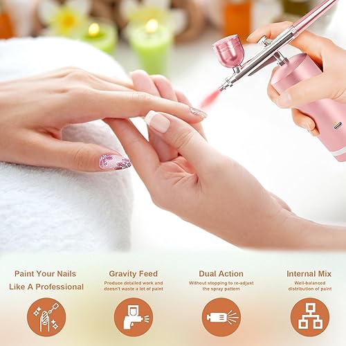 Miniatura 4 de Kit de aerógrafo con compresor  Juego de cepillos de aire de alta presión recargables de 48 PSI con boquilla de 0.012 in y cepillo de limpieza para