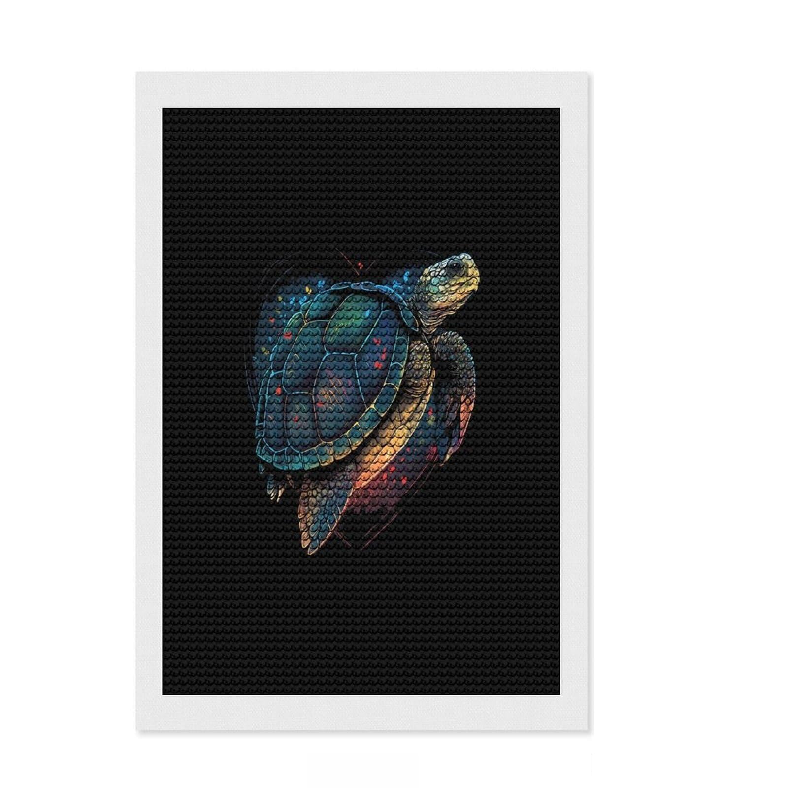 Junmoney Turtle Tortoise Heart Diamond Art Canvas 8"x12", Home Wall Decor, for Craft Lovers, Stress Relief Craft, Holiday Gift Idea