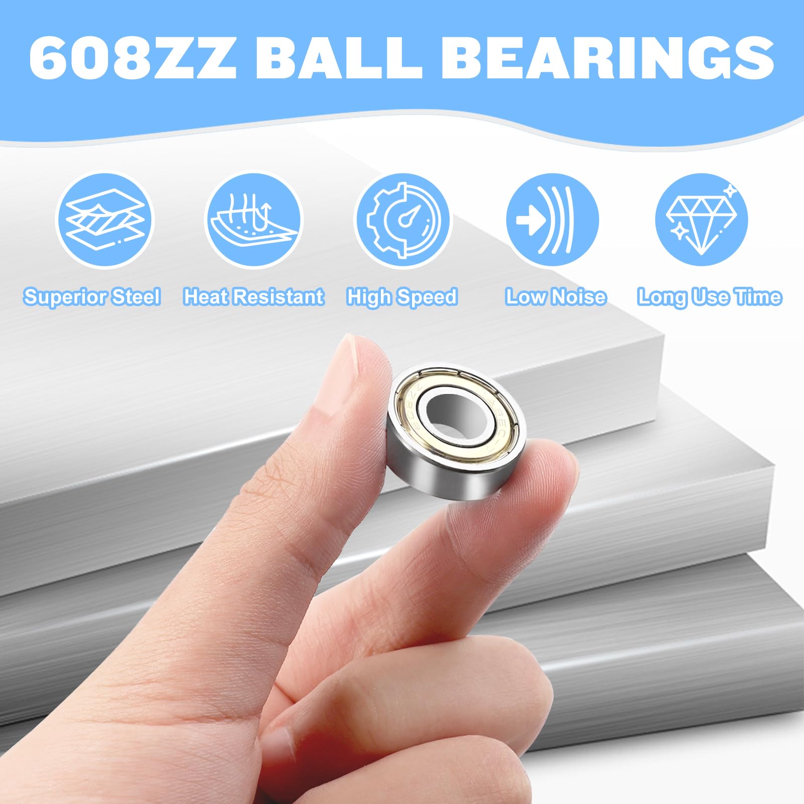Produktbild von QUARKZMAN 608RS Kugellager (5 Stück) – 8x22x7 Mm, Doppelt Gedichtet Aus Kohlenstoffstahl – Für Skateboards, Motoren, Haushaltsgeräte & Mehr