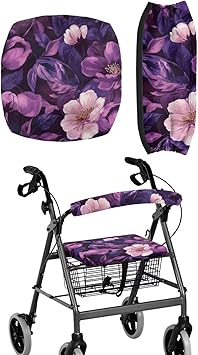 LedBack Flower Walker Seat Cushion Purple Rollator Seat Cover Dust Cover Rollator Walker Seat and Backrest Covers