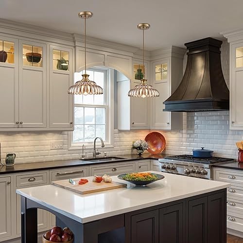 Miniatura 5 de HYDELITE Lámparas colgantes de cristal ámbar vintage, modernas, doradas, para isla de cocina, lámpara colgante ajustable para comedor, sala de