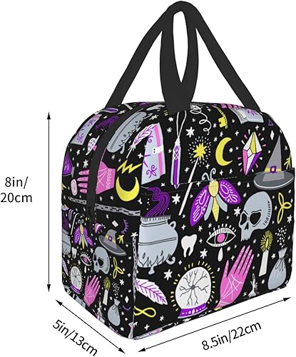 Miniatura 4 de Lonchera gótica de bruja mágica, bolsa de almuerzo reutilizable, aislada, contenedor de alimentos para niñas, niños, hombres, mujeres, escuela,