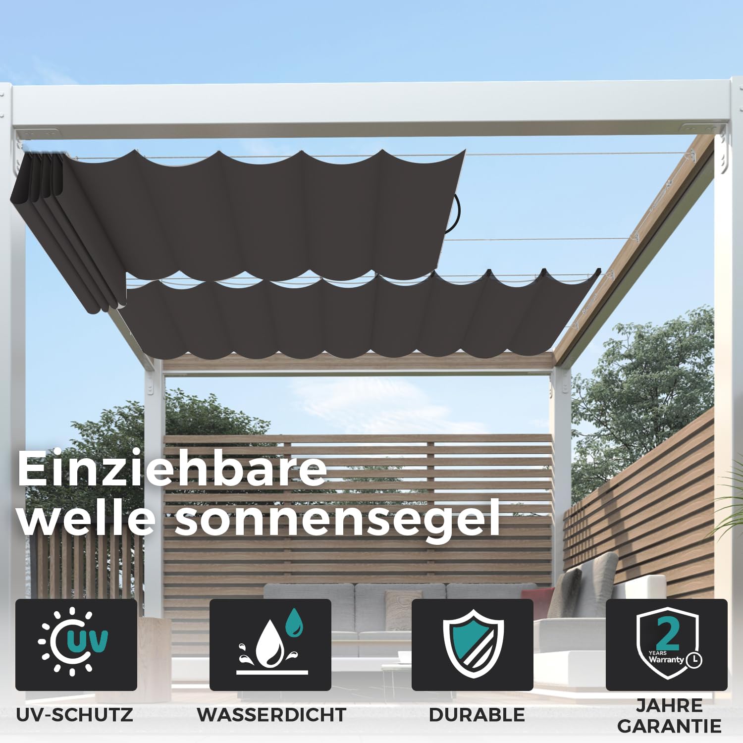 Einziehbare Welle Sonnensegel, Nach Maß, UV-Schutz 95%, weiß 0.9x4m