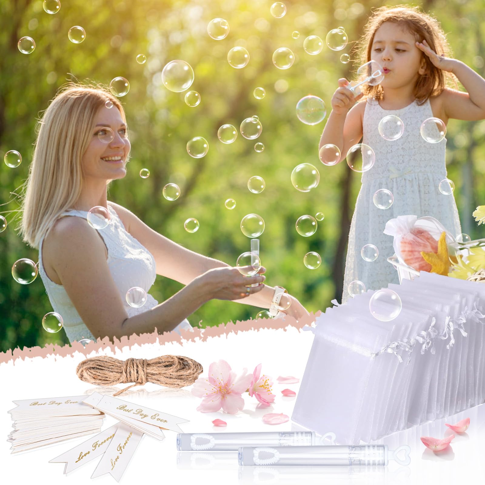 Ulikey Bulle Mariage Flacons, 60Pcs Bulles de Savon Mariage, Tube Bubble Enfant, Bouteilles de Savon à Bulles pour Anniversaire, Cadeaux, Décorations de Mariage (Étiquette)