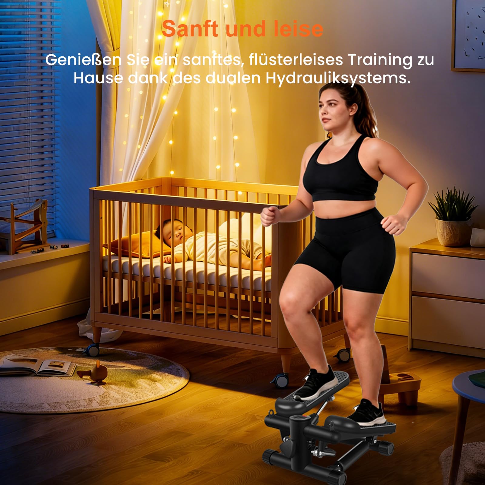 himaly Mini Stepper für Zuhause, Exercise Stair Stepper 100kg, Treppensteiger Fitnessgerät with Widerstandsbändern, Up-Down Swing Stepper mit LCD Display für Bein Arm Butt
