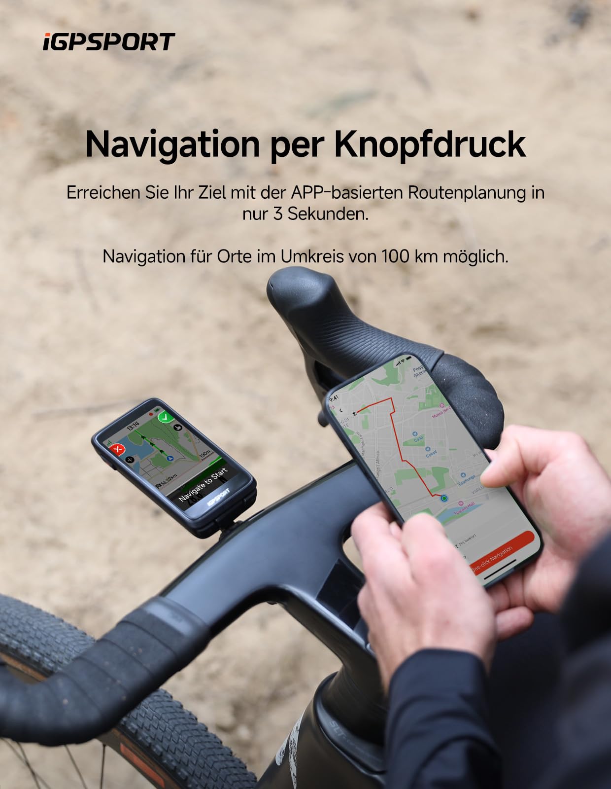 iGPSPORT BiNavi Fahrradcomputer Kabellos, 3,5'' Touch Screen Musiksteuerung Gruppenfahrten Bluetooth ANT+ GPS Fahrrad Navi