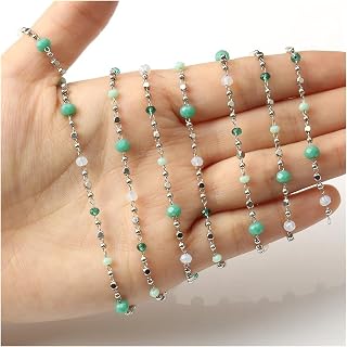 SS01 1m Stainless Steel Gold Color Chain Stone Beads For Jewelry Making DIY Bracelet Necklace Anklets Accessories YC0408 (Color : Amazon Silver)