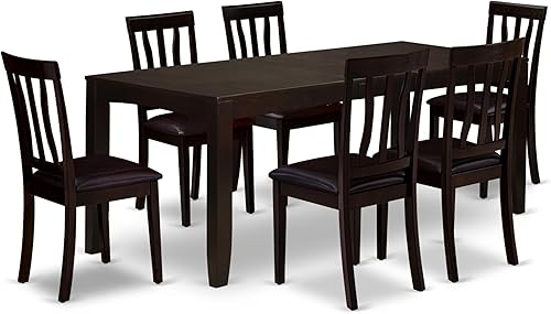 Miniatura 12 de East West Furniture LYAN7-CAP-W - Juego de mesa de cocina de 7 piezas que consta de una mesa de comedor rectangular con hojas de mariposa y 6 sillas