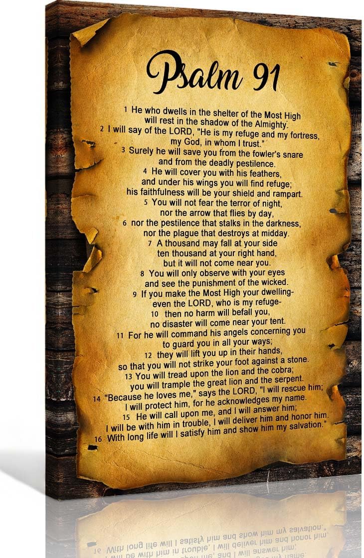 Psalm 91 Wall Art Bible Verse Poster Framed Christian Wall Decor Prints Inspirational Scripture Pictures Painting Artwork 12x18 inches