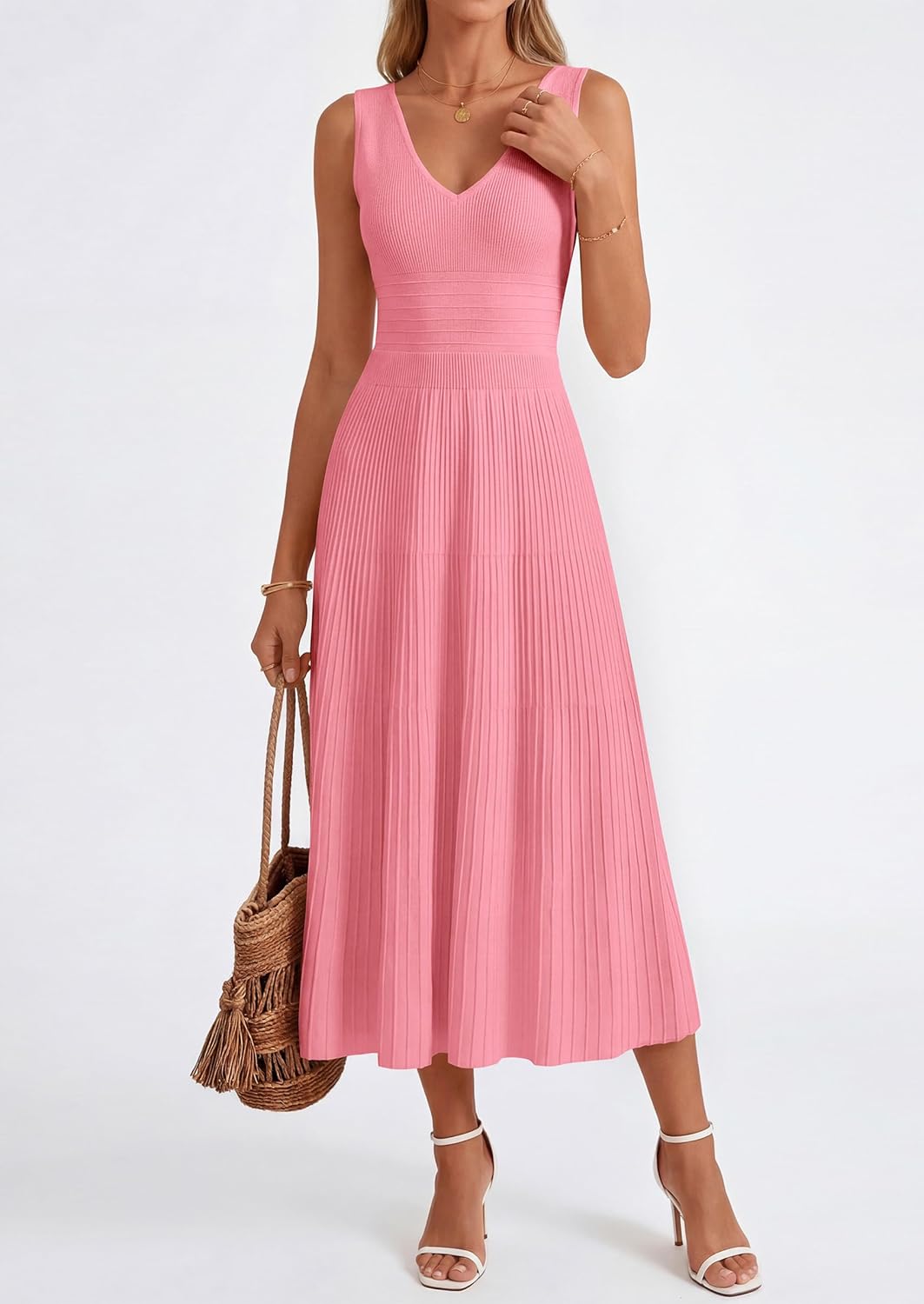 PRETTYGARDEN Summer Dresses for Women 2026 Spring Sleeveless V Neck Knit A Line Casual Midi Cocktail Wedding Guest Dress - Image 8