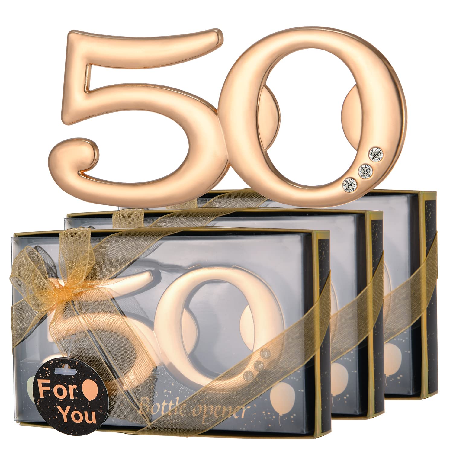 Lot 50 Décapsuleurs Noir Et Or Pour 50e Anniversaire, Avec Boîte Cadeau