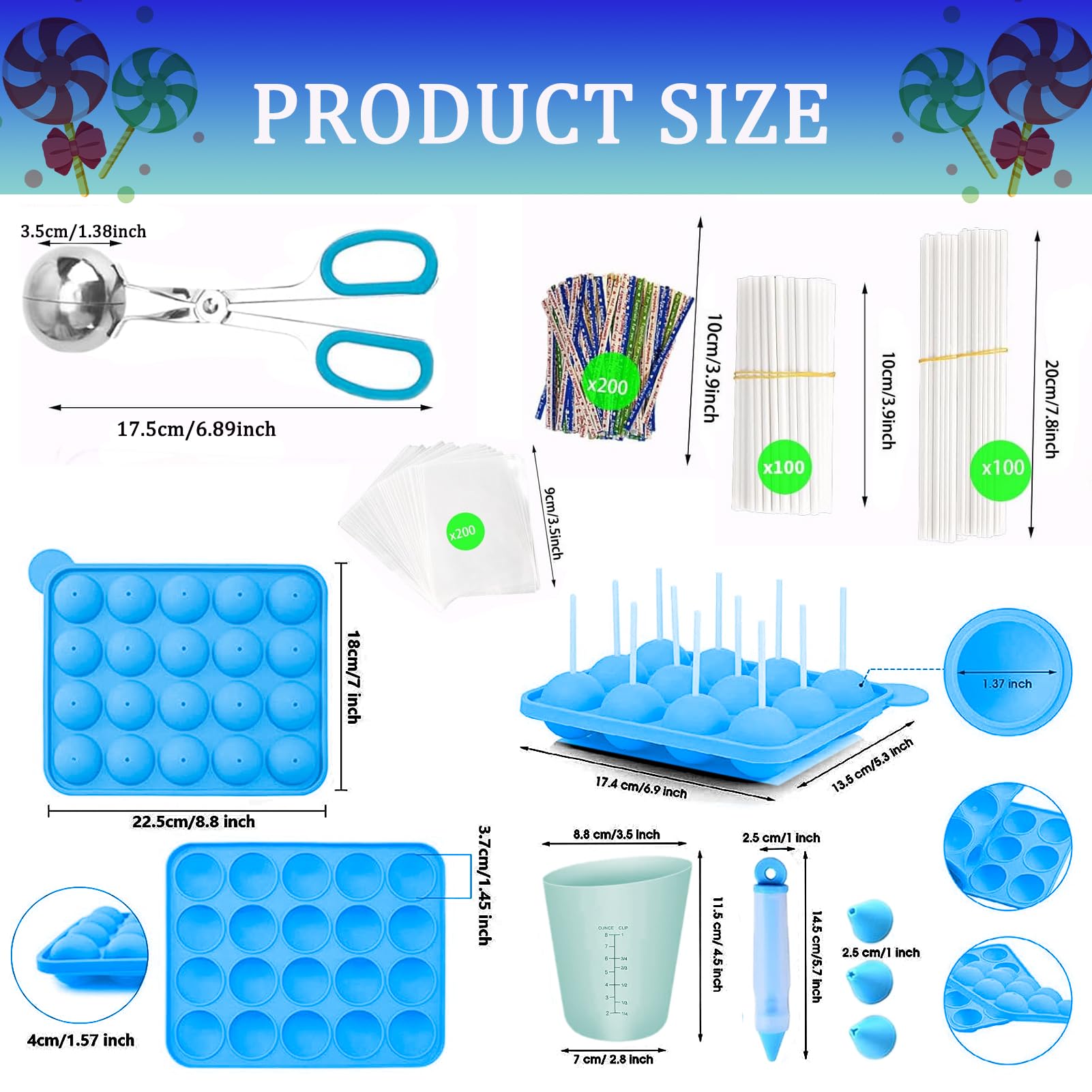 Kit de 606 moldes de silicona para piruletas, incluyendo palitos de piruleta, taza medidora, bolsas de golosinas, lazos giratorios, bolígrafo decorativo, bola de carne con asas, molde redondo,