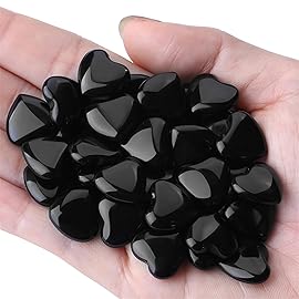 YATOJUZI 20PCS Black Obsidian Heart Healing Crystals Natural Black Obsidian Crystal Set Black Love Stones Polished Stone Bulk Wholesale Mini Pocket Gemstones Reiki Energy Gifts for Women