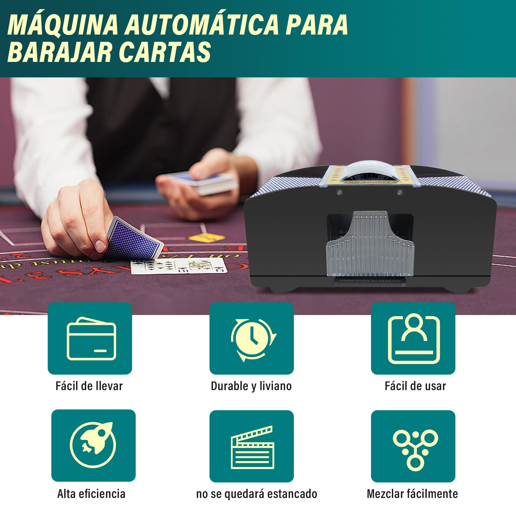 Barajador Automático de Cartas, Clasificador Automático de Cartas de Póquer, Mezclador de Carta Eléctrica para 1 o 2 Barajas, Repartidor de Carta para UNO, Póker y Blackjack (Pilas)