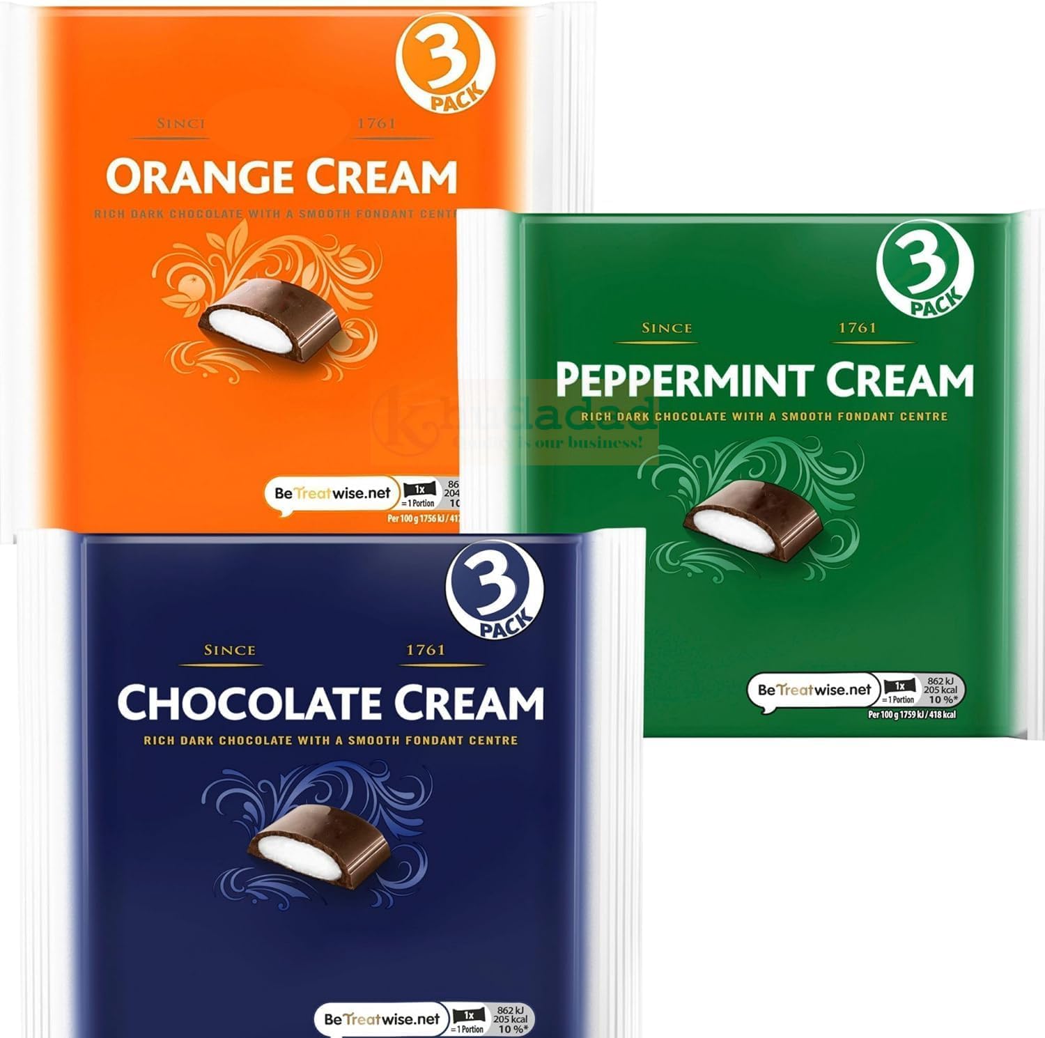 Chocolate Cream, Orange Cream and Peppermint Cream Bars, 3 Packs of 147g Each, 9 Bars Total