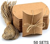 Vista 2 de IFAMIO 50 Pcs Kraft Paper Pillow Gift Box with Jute Rope, Small Candy Boxes for Gift Jewelry Soap Packaging, Mini Foldable Gift Box Wedding Birthday