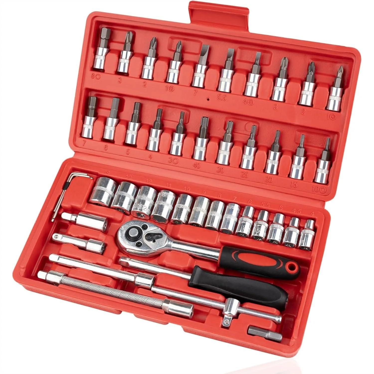 kit d'outils Jeu de clés à cliquet douille métrique 1/4 pouces, Kit d'outils Compact pour l'entretien la voiture, 46 pièces