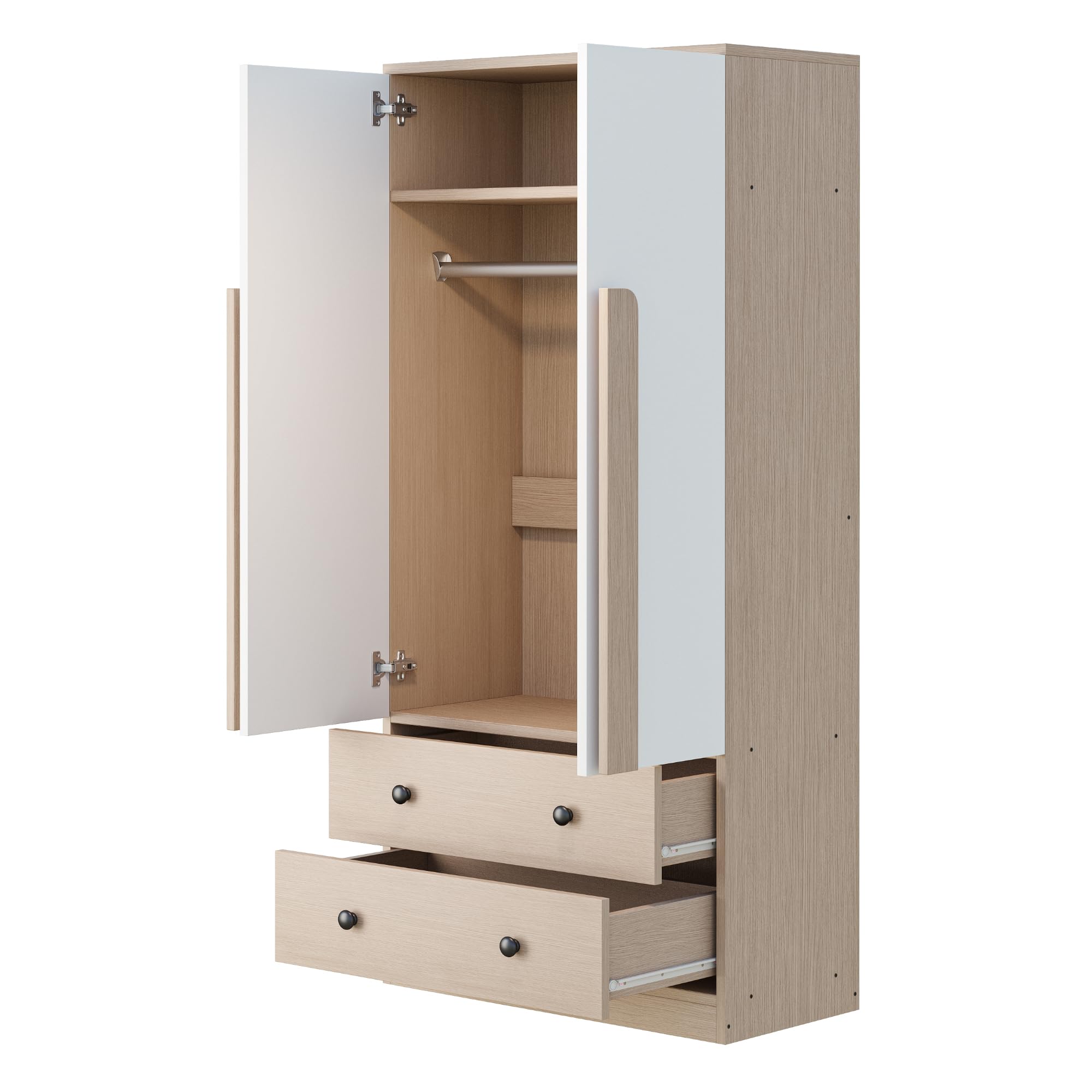Idemon Armadio 70 x 40 x 170 cm, design a doppia ante, con cassetti e ripiani (naturale)