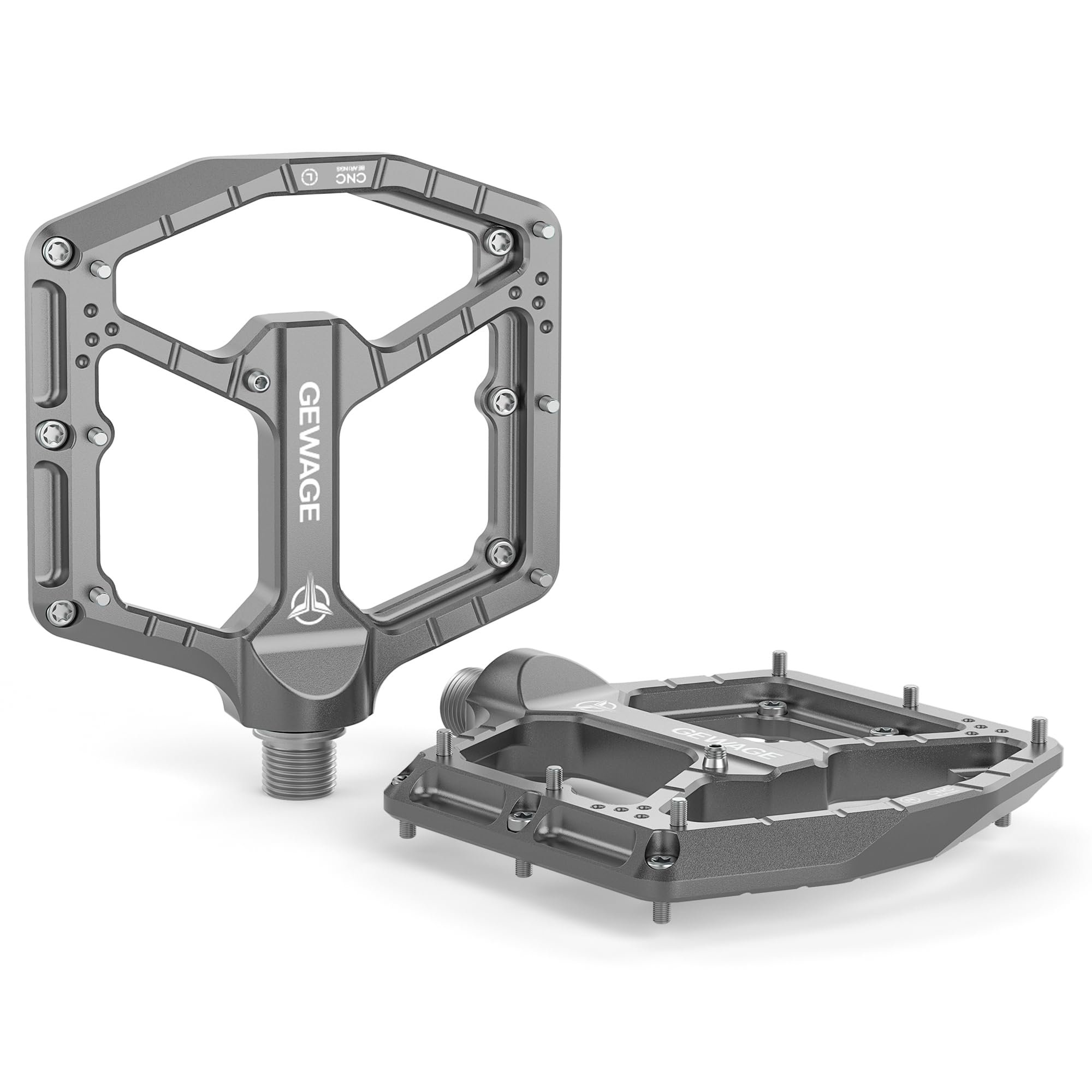 GEWAGE Pedales profesionales MTB – Aluminio CNC, sistema de 3 rodamientos con rodamientos grandes + rodamiento de agujas, 9/16 ″ Chromoly, diseño monobloque ultraplano, 14 pines, compacto