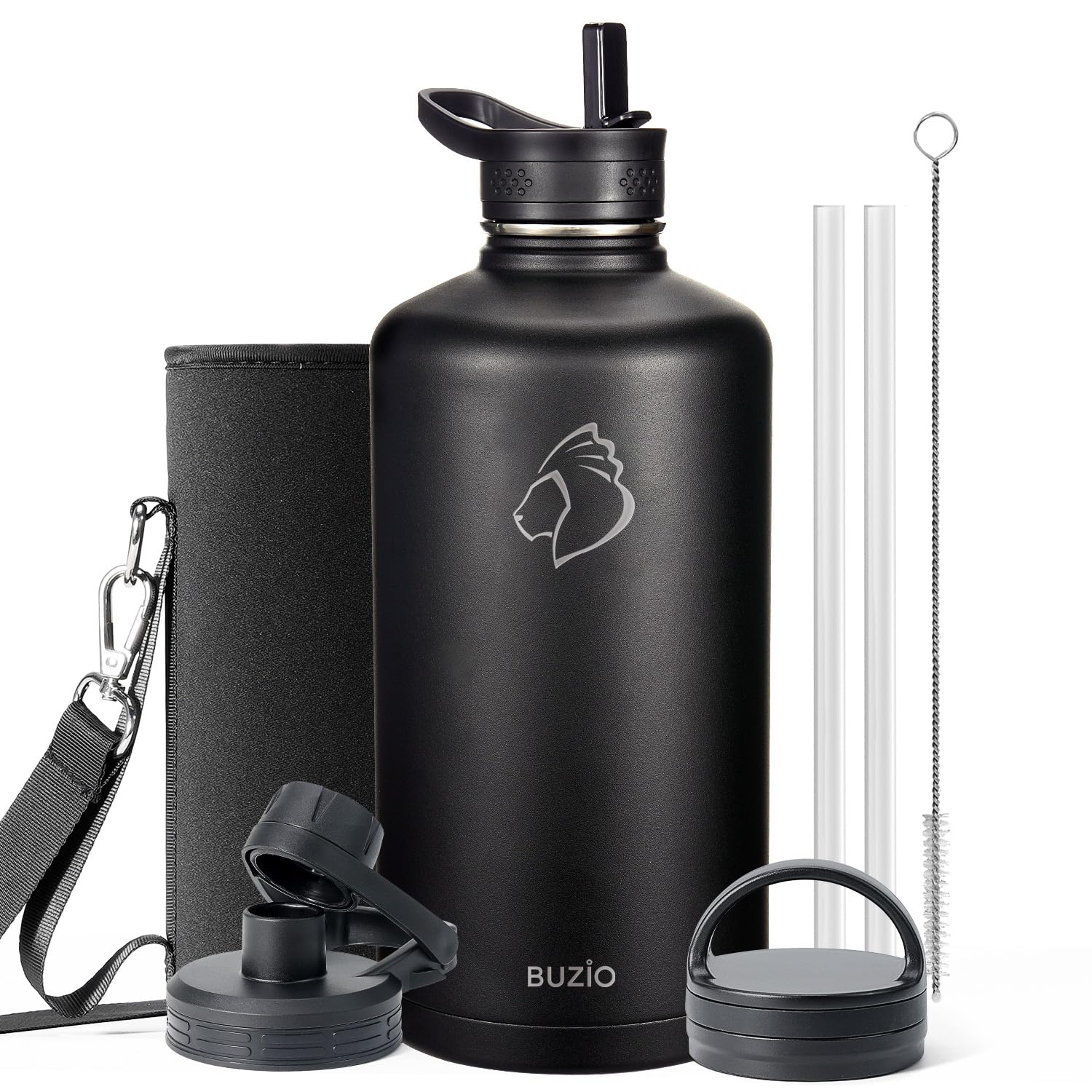 BUZIO Gallon Water Bottle with 3 Lids
