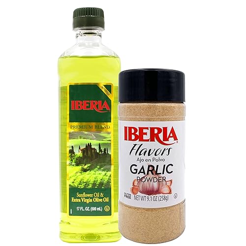 Iberia Aceite de oliva virgen extra y aceite de girasol, 17 onzas líquidas + ajo en polvo Iberia de 9.1 onzas