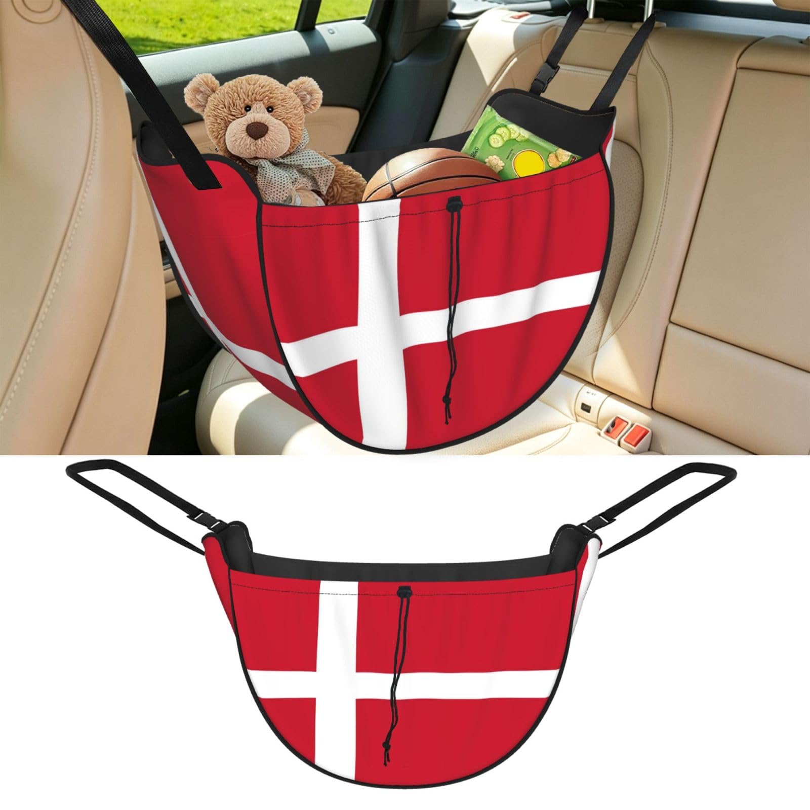 Cntdbu Black Danish Flag Car Seat Organizer-Backseat Storage Bag For Travel