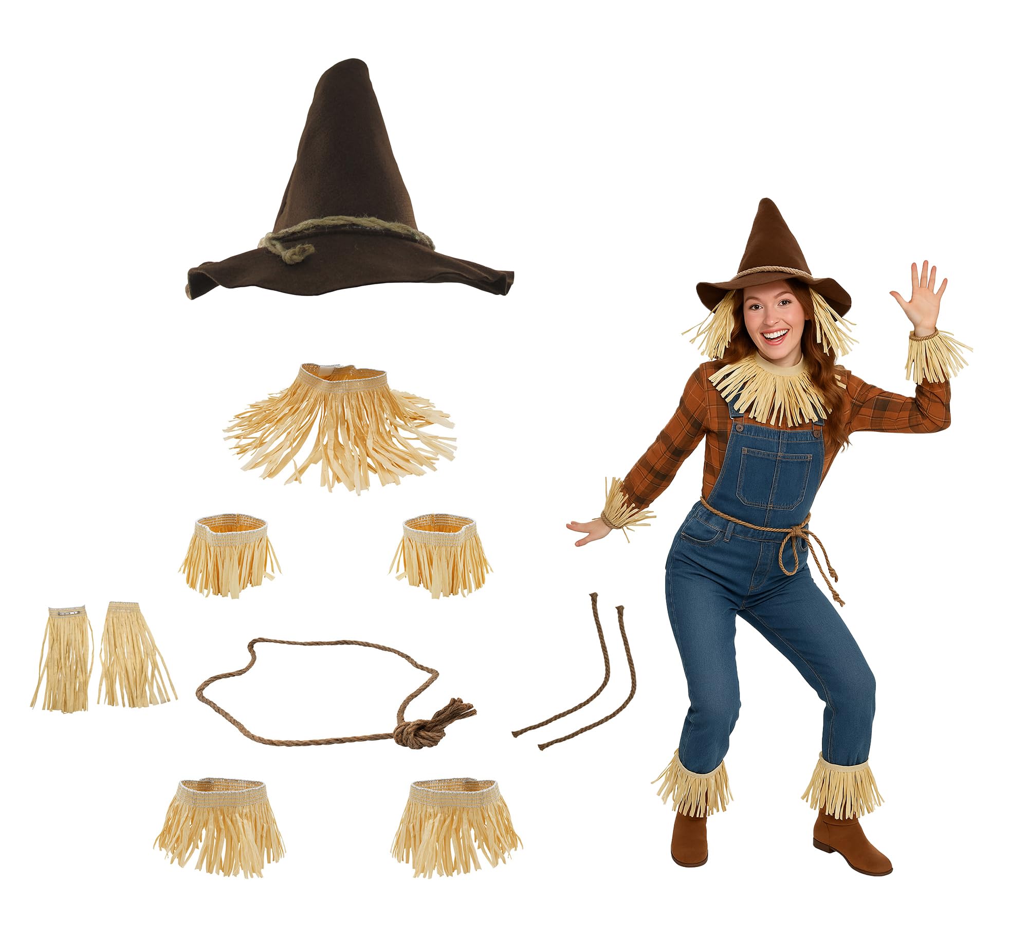 Nicky Bigs Novelties Adult Deluxe Felt Scarecrow Hat And Straw Kit 11 Piece Wizard Witch Halloween Costume Accessory Set