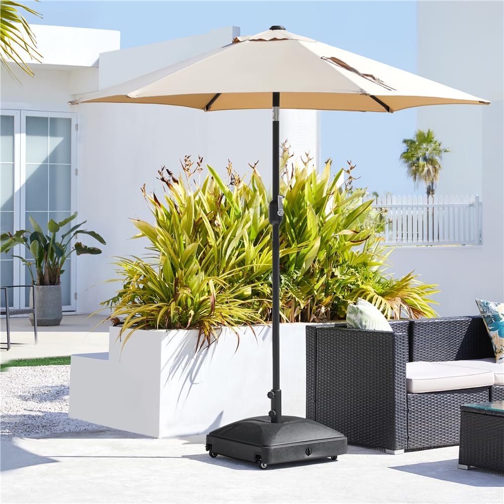 Yaheetech Pied de Parasol Carré à roulettes 37 L Remplissable d'eau Extérieur Base de Lestage pour Mât de 38 mm/48 mm Ø Patio Jardin Terrasse Piscine Restaurant Design Simple