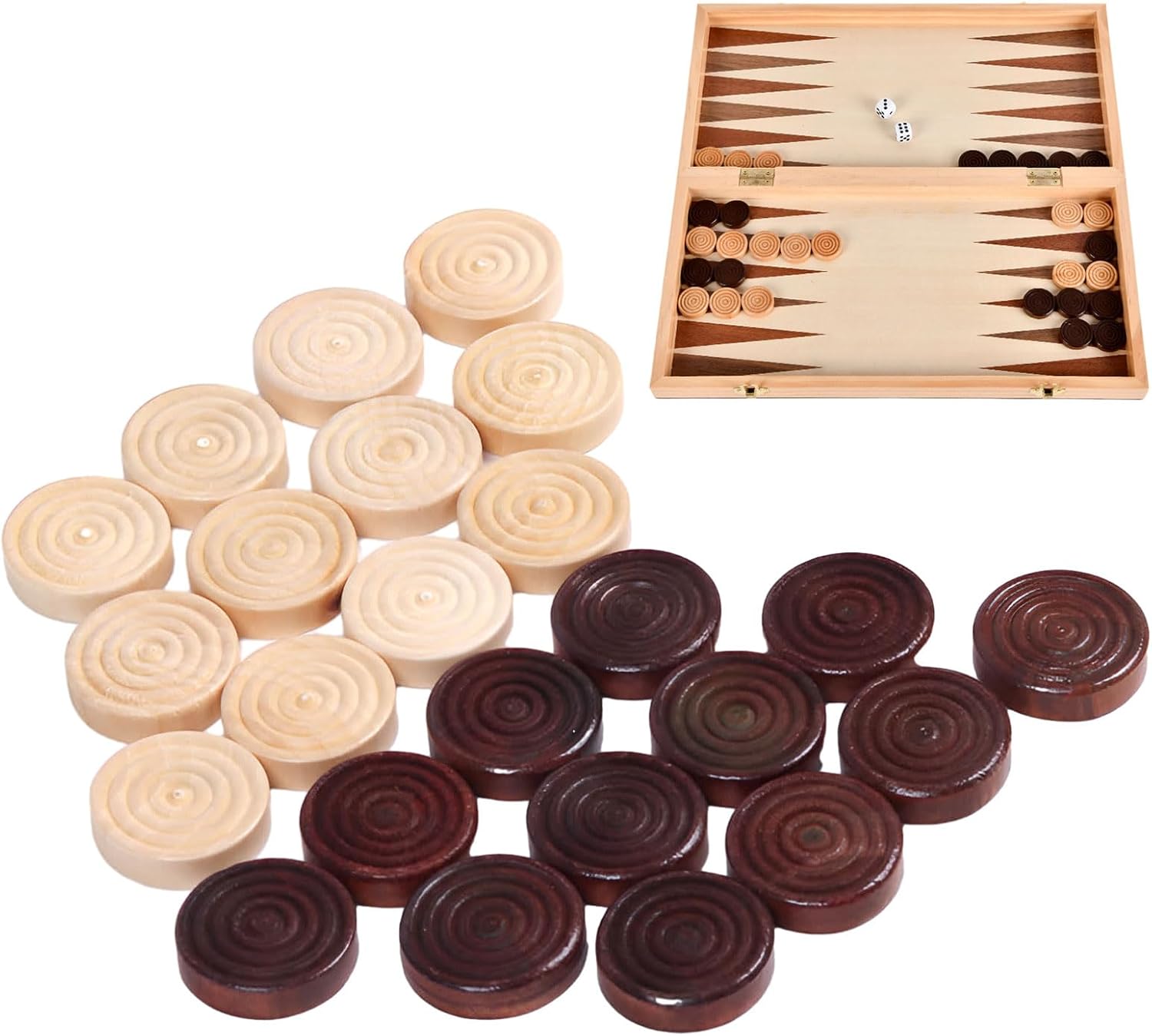 Draughts Pieces,24PCS Checkers,Durable Backgammon Set,Wooden Draughts Board Game,Backgammon