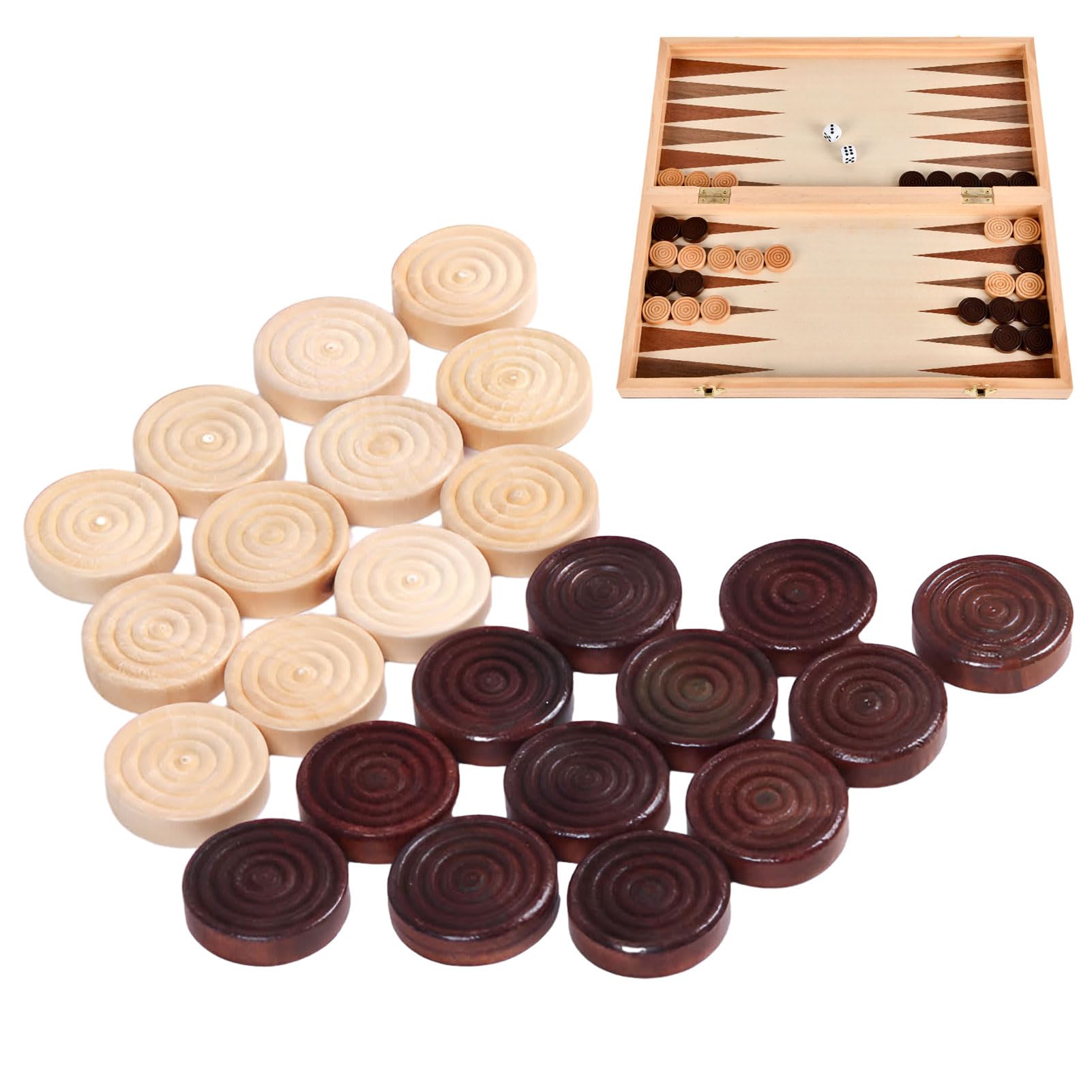 Draughts Pieces,24PCS Checkers,Durable Backgammon Set,Wooden Draughts Board Game,Backgammon Board Game,Drafts Board Game for Adults Kids Board Game Learning Camping,Brown,Yellow
