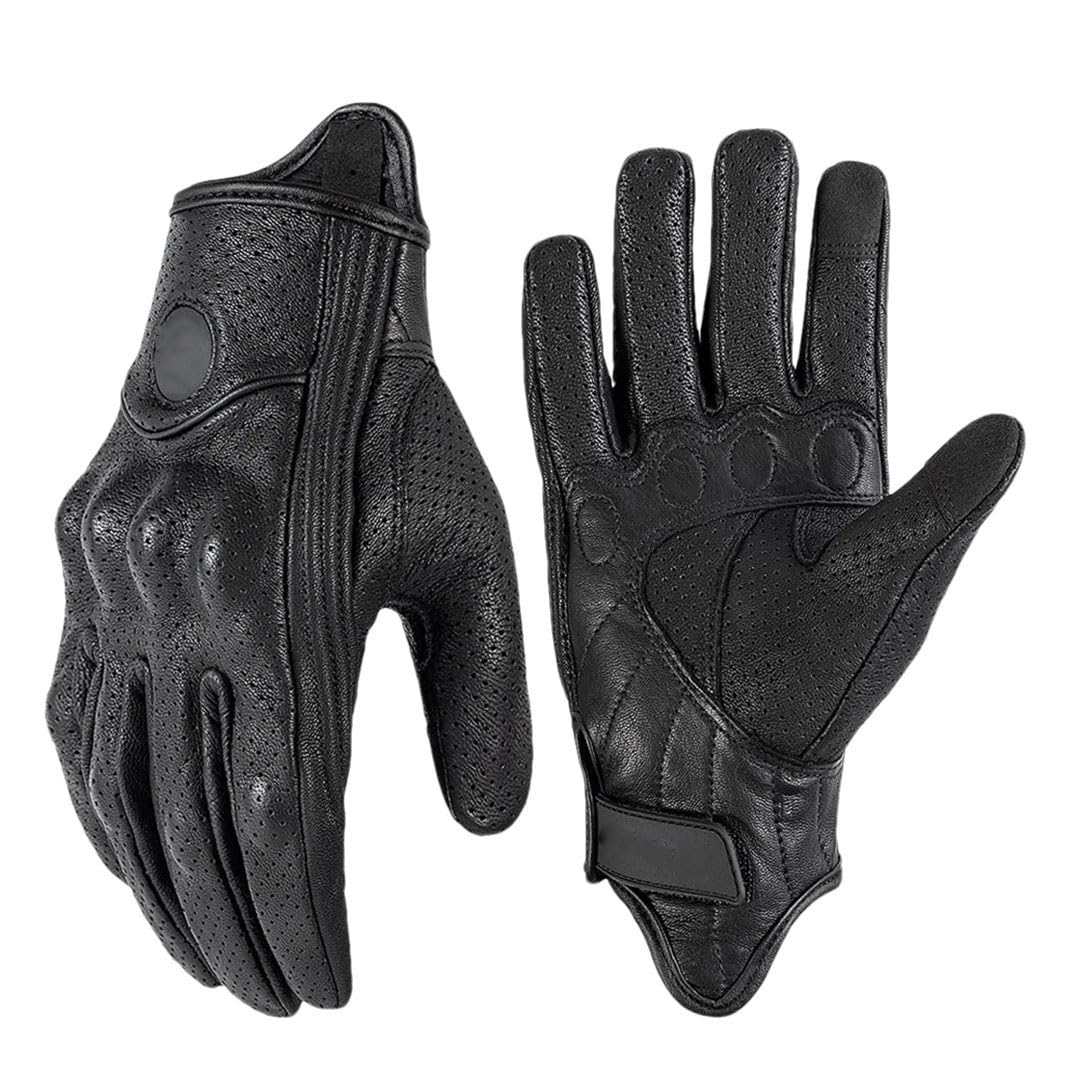 Męskie i damskie skórzane rękawiczki motocyklowe retro, perforowane, oddychające, rękawice wyścigowe, czarne otwory, XXL