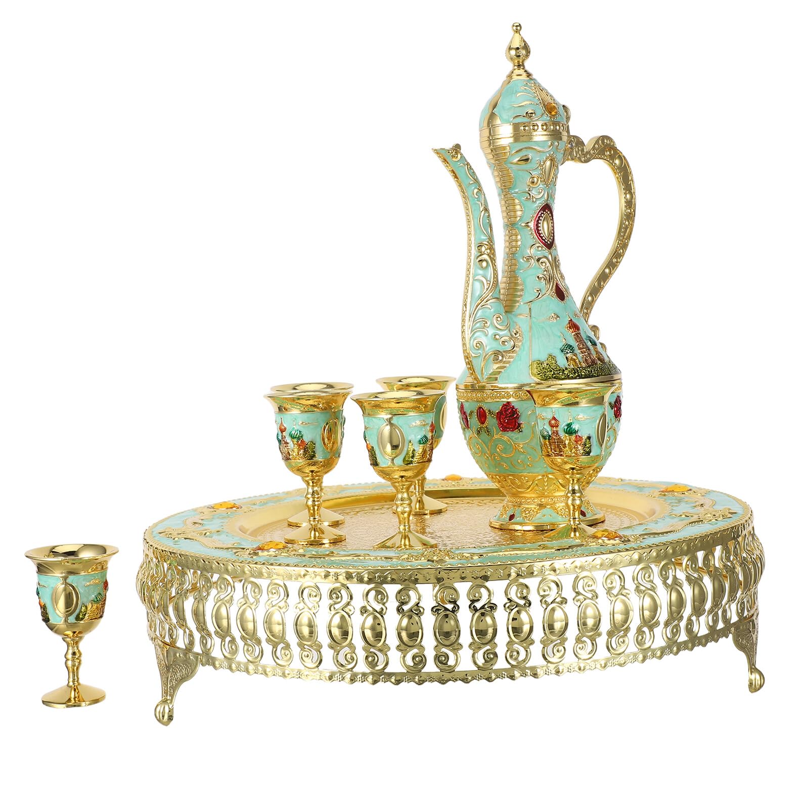 Cafetière turque vintage, tasses et théière de décoration marocaine avec plateau