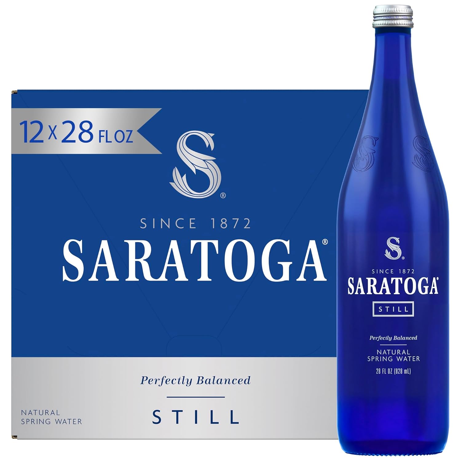 Saratoga Spring Water Bottles, 24 Pack – Still Bottled Water - Glass Bottles - 12 Fl Oz