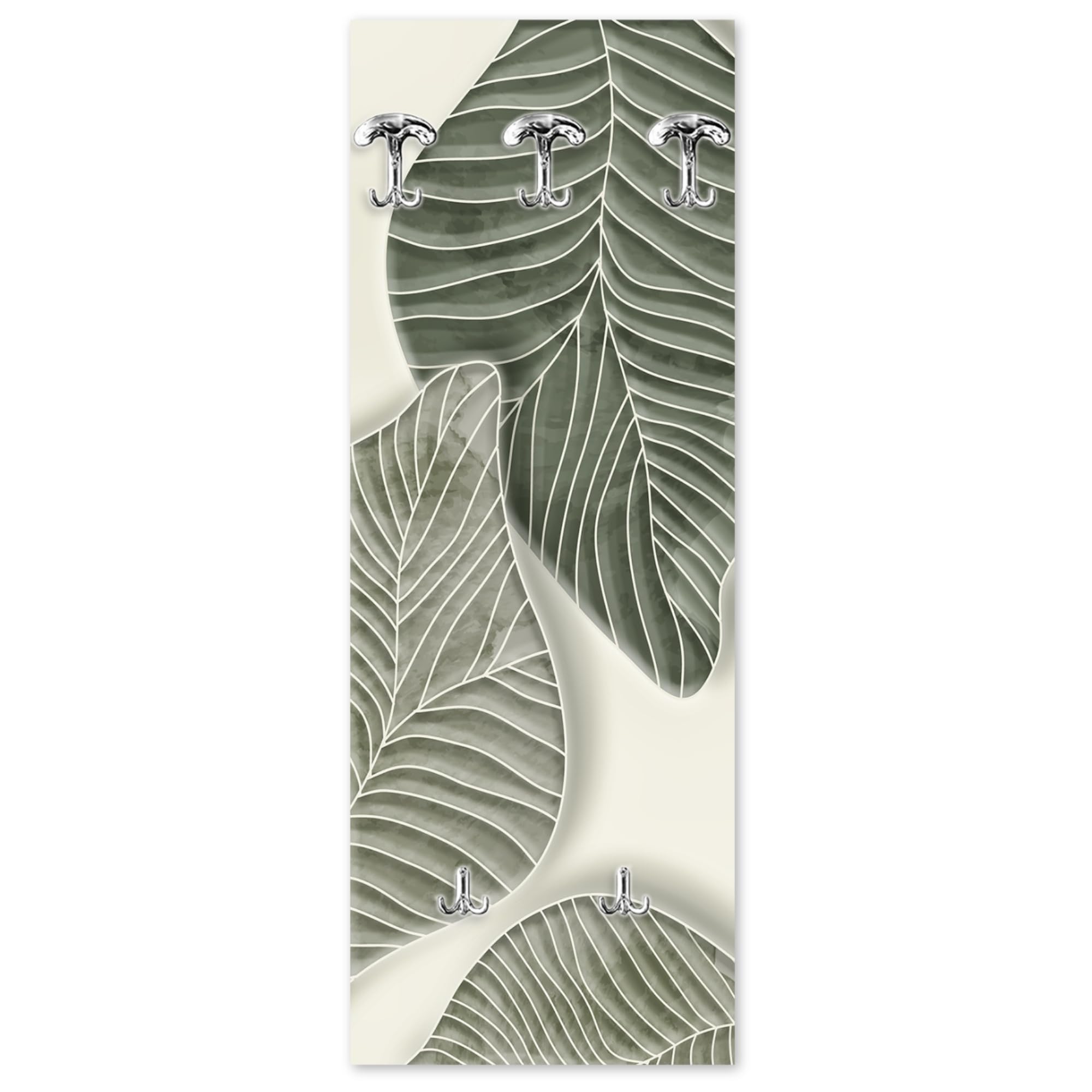 Lupia - Appendiabiti da Parete moderno con pannello in legno Stampato, FOGLIAME 46x125 cm, Design Naturalistico, 5 Ganci in metallo, Stampa HD, ingresso soggiorno camera da letto