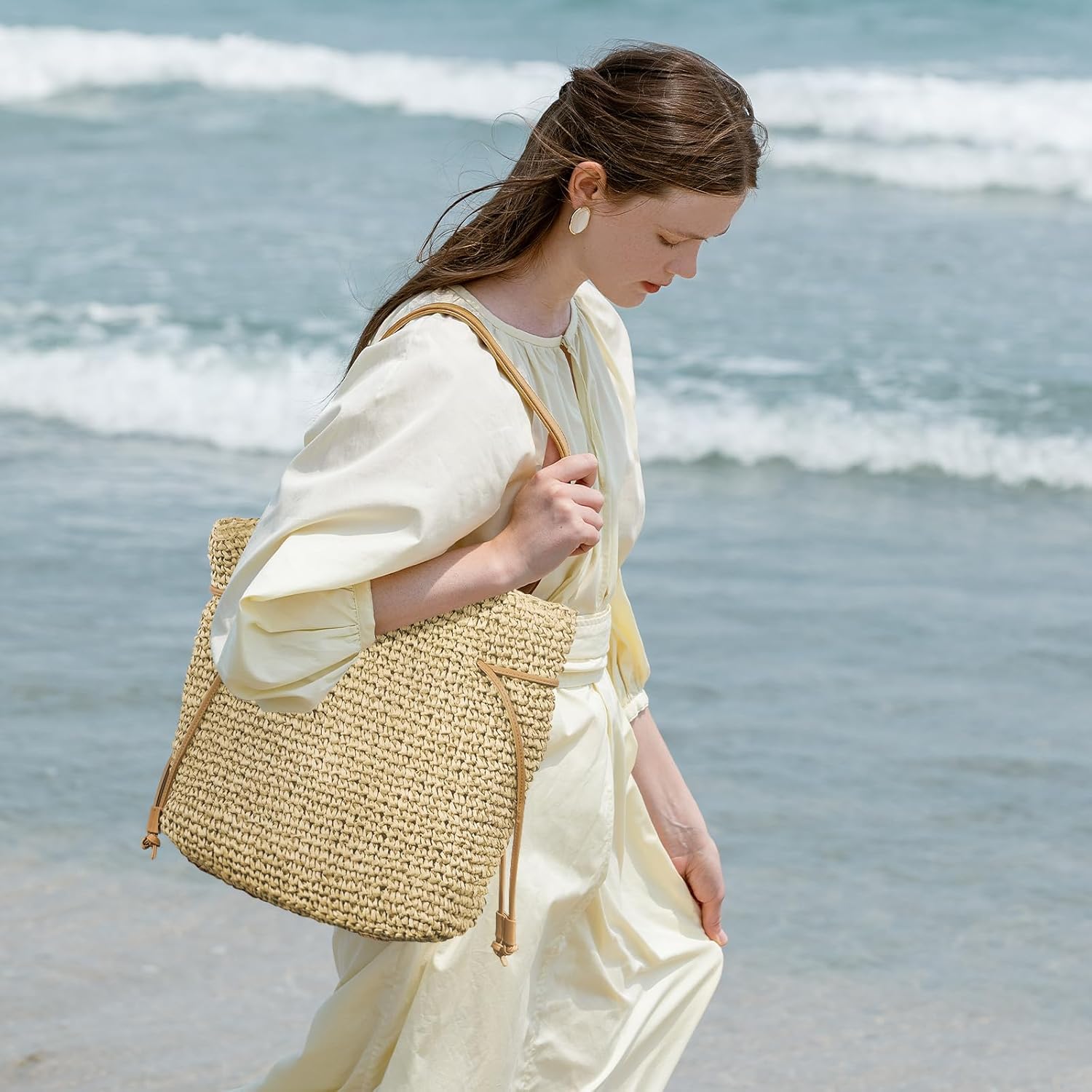 Hand Woven Straw Purses for Women 2025, Adjustable Large Beach Bag Summer Beach Tote Shoulder Bag for Vacation - Image 2