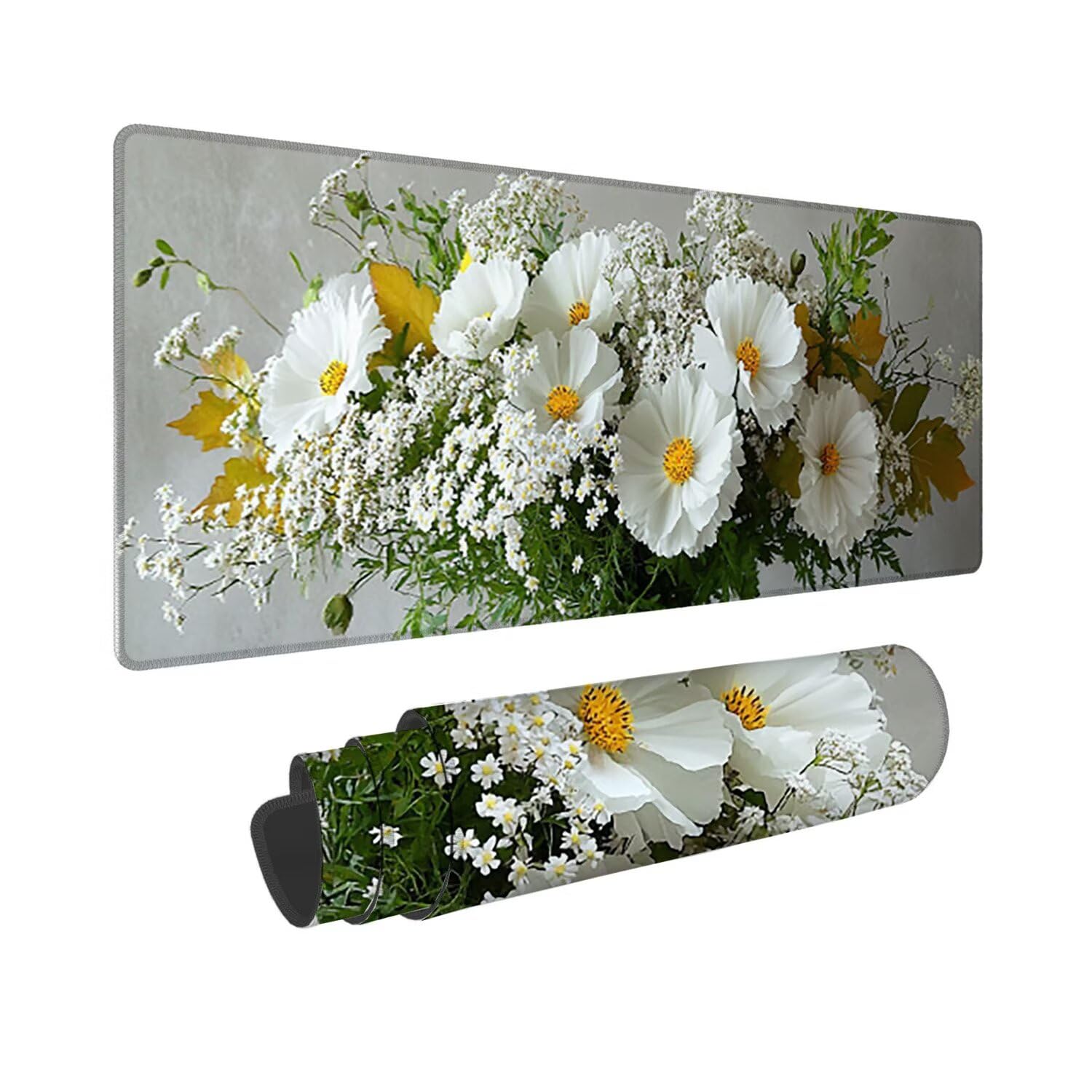 Podkładka pod mysz do gier XXL duża mysz 1600 x 800 mm, duża podkładka pod biurko z antypoślizgową gumową podstawą dla graczy, poprawia precyzję i szybkość (bukiet kwiatów) o-405