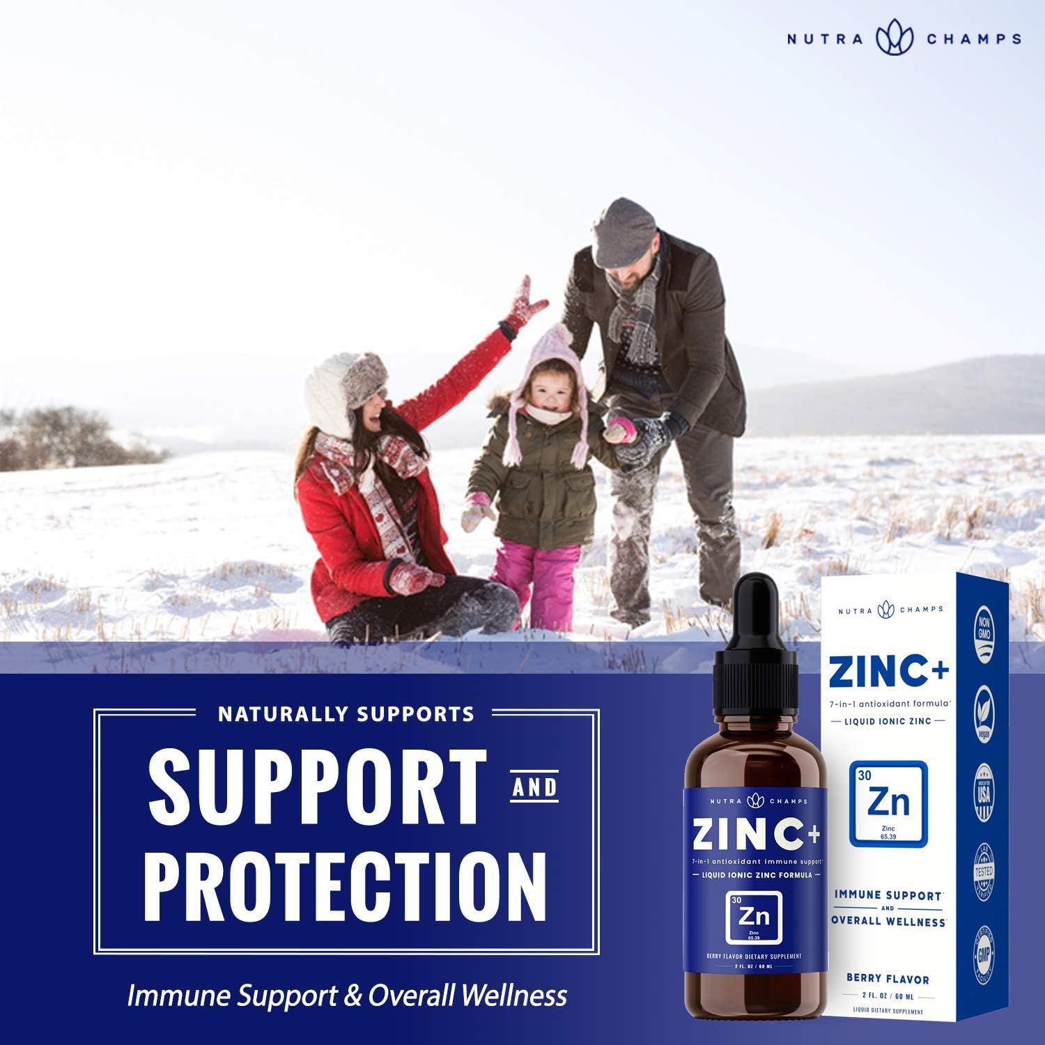 Organic Zinc Liquid Supplement - Zinc+ 7-in-1 Immune Support System Boost with Elderberry, Vitamin C, Echinacea & More - Ionic Concentrated Mineral Drops for Men, Women & Kids, 2 oz Berry Flavor : Health & Household