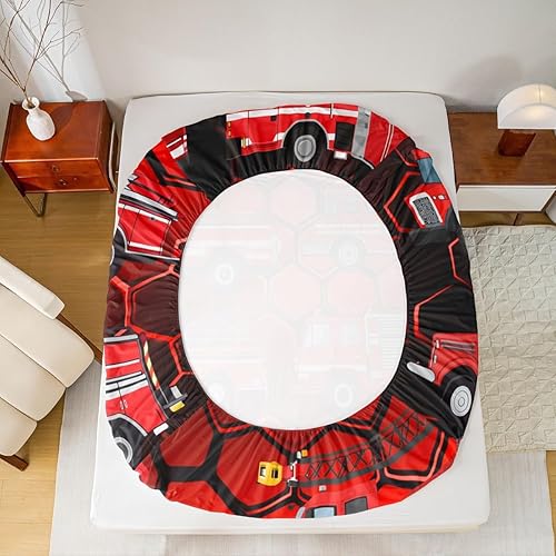 Miniatura 4 de Erosebridal Sábanas bajeras de camión de bomberos para niños, sábana bajera de panal de abejas de color rojo, tamaño individual, sábanas para