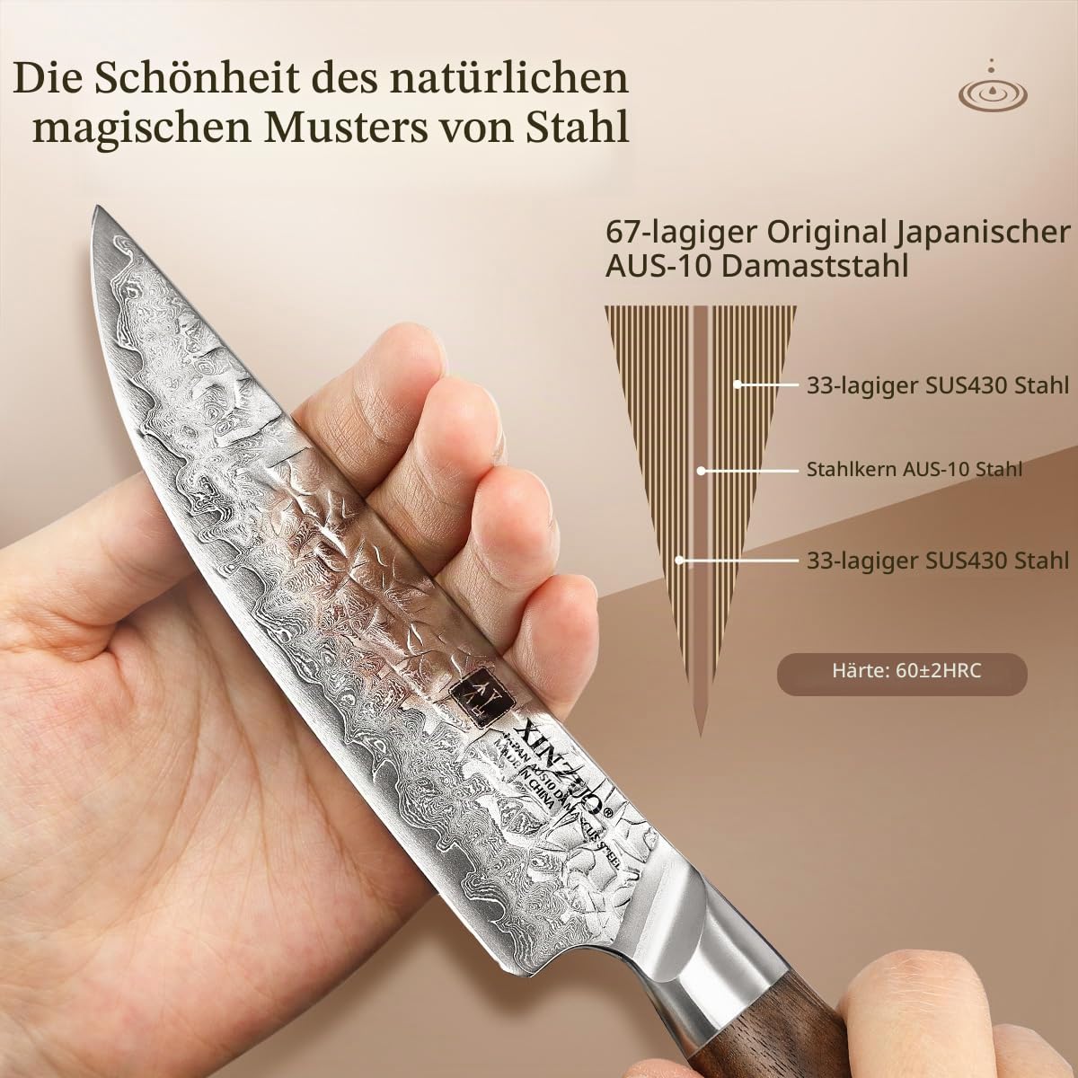 XINZUO 4-Teilig Steakmesser Set, 67 Schichten Damaststahl cm Besteckmesser, Japanischer AUS-10 Stahl Hochwertige Tafelmesser Küchenmesser -Schwarz Walnuss Holzgriff -mit Schöner Geschenkbox